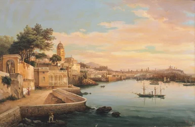 Widok Genui z ogrodów Palazzo Doria Pamphilj, autorstwa Pasquale Domenico Cambiaso (1811-1894), Włochy