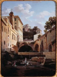 Widok boku willi del Principe lub palazzo di Andrea Doria a Genes, Włochy (Widok boku willi del principe Doria, Genua) Obraz Domenico Cambiaso (1811-1894)