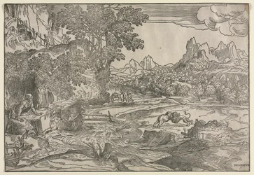 Pejzaż ze św. Hieronima i dwoma lwami, c. 1530-35.
