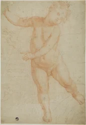Putto stojący na prawej nodze (recto); Szkic udrapowanego ramienia (verso)