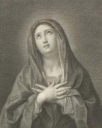 Matka Boska spoglądająca w górę z rękami skrzyżowanymi na piersi, według Reniego, 1776.