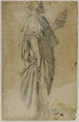 Mag stojący (recto); Szkic stajni i drzew (verso)
