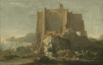 Krajobraz ze skałą i fortecą, ok. 1640-50