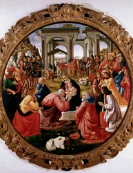 Adoracja Trzech Króli Obraz Domenico Ghirlandaio (Domenico Bigordi) (1449-1494) 1487 Średnica 171 cm Florencja, Galleria degli Uffizi (biura)
