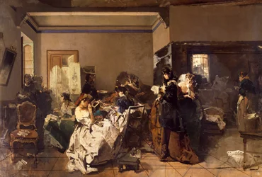 Szkoła dla szwaczek , autorstwa Domenico Induno (1815-1878), olej na płótnie