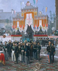 „Galleria Vittorio Emanuele“ Milane kertinio akmens padėjimas, autorius Domenico Indunopoli