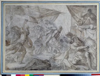 Żołnierze porwali królową i przewieźli ją na statku Rysunek Domenico Canuti (1620-1684) XVII-wieczny Paryż. Muzeum w Luwrze