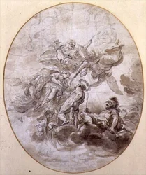 Apoteoza Herkulesa, projekt fresku na suficie dla Palazzo Pepoli w Bolonii (pranie piórem i atramentem oraz sepia na papierze)