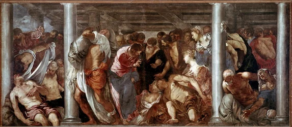 Chrystus uzdrawia paralityka (sadzawka Betesda). Obraz Jacopa Robustiego, zwanego Tintoretto