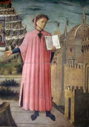 Włochy, region Toskania, Florencja, katedra, portret Dantego Alighieri, Florencja i alegoria Boskiej komedii Domenica di Michelino