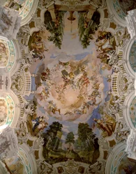Fresk zdobiący kopułę klasztoru Schussenried autorstwa architekta Domenikusa Zimmermanna (1685-1766) 1730-1731 Schussenried, Niemcy