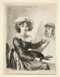 Louise-Elisabeth Vigée-Lebrun, (Mlle Lebrun), według i w lustrzanym odbiciu autoportretu z 1790 roku w Uffizi