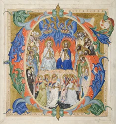 Inicjał G[audeamus omnes] z Graduału: Dziedziniec Niebios, 1371-77.