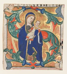 Inicjał S[alve sancta parens] z Graduału: Madonna z Dzieciątkiem, c. 1370-1374.