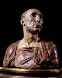 Portret popiersia kondotiera Niccolo da Uzzano (1359-1431) „” Rzeźba z terakoty autorstwa Donato de 