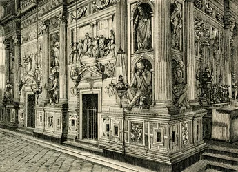 Marmurowy ekran Świętego Domu, zaprojektowany przez Donato Bramante (1444-1514), Sanktuarium Świętego Domu, Loreto, Marche, Włochy
