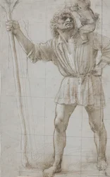 Św. Krzysztof z Dzieciątkiem Jezus, ok. godz. 1490 (Silverpoint, podwyższony bielą, na jasnoszarym przygotowanym papierze)