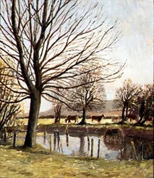 Bydło nad stawem (olej na płótnie)