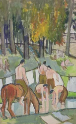 Żołnierze nad strumieniem, 1920 (wc na papierze)