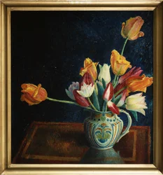 Tulipany w dzbanku Staffordshire (olej na płótnie)