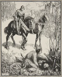 Dama gorzko płacząca, ilustracja z „Opowieści o królu Arturze i Okrągłym Stole” Beatrice Clay