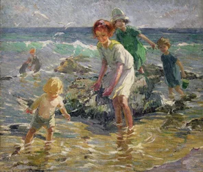Dzieci na plaży (olej na płótnie)