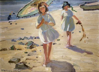 Przyjaciele na plaży (olej na płótnie)