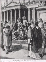 Św. Grzegorz i angielscy niewolnicy, ilustracja z „The Story of the British People”, c.1950 (lito)