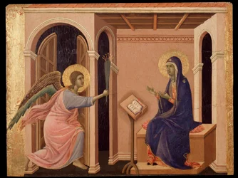 Zapowiedź śmierci Maryi. Predella Maesty (tempera na drewnie)