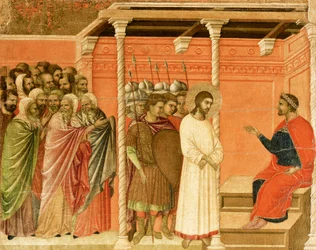 Chrystus przed Piłatem, fragment kafelka z Epizody z Męki i Zmartwychwstania Chrystusa, odwrócona powierzchnia ołtarza Maesty Duccio w katedrze w Sienie
