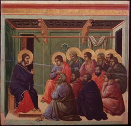 La Maesta Pasja: Jezus żegna się z Apostołami - Obraz Duccio di Buoninsegna