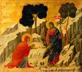 Ноли Ме Тангере (надад бүү хүр), Христийн хүсэл тэмүүлэл ба дахин амилалтын ангиудын хавтангийн дэлгэрэнгүй хэсэг, Сиенаполигийн сүм дэх Дуччио Алтарпетрийн Маэстагийн урвуу гадаргуу