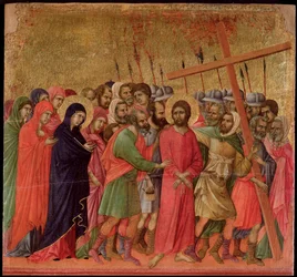 Pasja: wejście na Kalwarię. Ołtarz Maesta (tempera i złoto na drewnie)