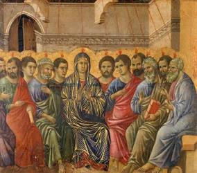 Pięćdziesiątnica, fragment Epizody z Męki i Zmartwychwstania Chrystusa, odwrócona powierzchnia Maesty Ołtarza Duccio w katedrze w Sienie