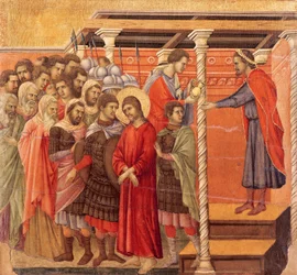 Piłat myjący ręce, fragment Epizody z Męki i Zmartwychwstania Chrystusa, odwrócona powierzchnia Maesty Ołtarza Duccio w katedrze w Sienie