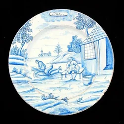 Tabliczka Delftware przedstawiająca miesiąc czerwiec (ceramika glazurowana cyną)