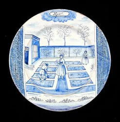 Tabliczka Delftware przedstawiająca miesiąc marzec (ceramika glazurowana cyną)