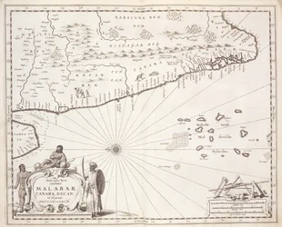 Mapa wybrzeża Malabaru, Indie Wschodnie, 1672