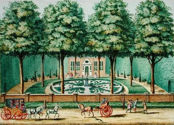 Meervliet, z „Het Zeganplant Kennemerlant”, Hendrick de Leth i Matthias Brouerius Van Nidek, opublikowany ok. 1700-1730 (kolorowa grawerunek)