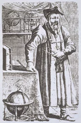 Portret Williama Postela (1510-81), z jego De Universitate, Leyden, 1643, ilustrowany w History of Magic, wydanej pod koniec XIX wieku