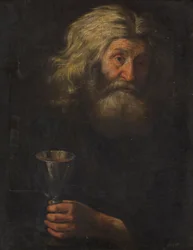 Portret mężczyzny trzymającego srebrny puchar (olej na płótnie)