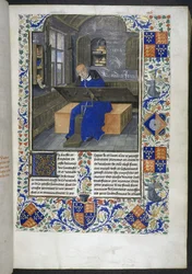 Tłumacz w pracy, z pamiątek Fakty i powiedzenia (lub Les Faits et les Dits des Romains), Royal 18 E III, f.24