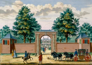 Widok Domu Akredama, z Het Zeganpralent Kennemerlant autorstwa Hendricka de Letha i Matthiasa Broueriusa Van Nidka, opublikowany ok. 1700-1730