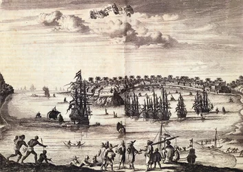 Widok portu i miasta Galle, opublikowany w Amsterdamie 1676