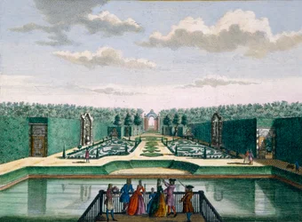 Widok parteru i łuku triumfalnego Meerestein z Het Zeganpralent Kennemerlant autorstwa Hendricka de Letha i Matthiasa Broueriusa Van Nidka, opublikowany ok. 1700-1730