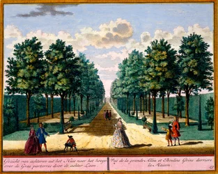 Widok na chodnik z tyłu domu, z Get Zeganpralent Kennemerland autorstwa Hendrika de Letha i Matthiasa Broueriusa Van Nidka, opublikowany ok. 1700-30