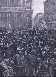 CIV maszerujące w dół Ludgate Hill, w drodze do Mansion House do Waterloo Station, ilustracja z Cassells History of England, 1900