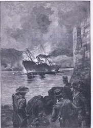 Wojna hiszpańsko-amerykańska: zatonięcie Merrimaka, ilustracja z Cassells History of England, 1900