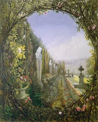 Okno Trellis, Trentham Hall Gardens, z „Ogrodów Anglii”, opublikowane w 1857 r.