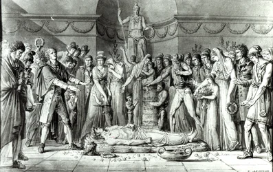 Pogrzeb Jeana Paula Marata (1743-93) w kaplicy Club des Cordeliers, 16 lipca 1793, ok. 1793 (pióro i atrament na papierze) (fot. bw)